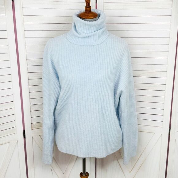H&M Oversized Ribbed Cowl Neck Sweater Powder Blue Medium - Picture 1 of 12
